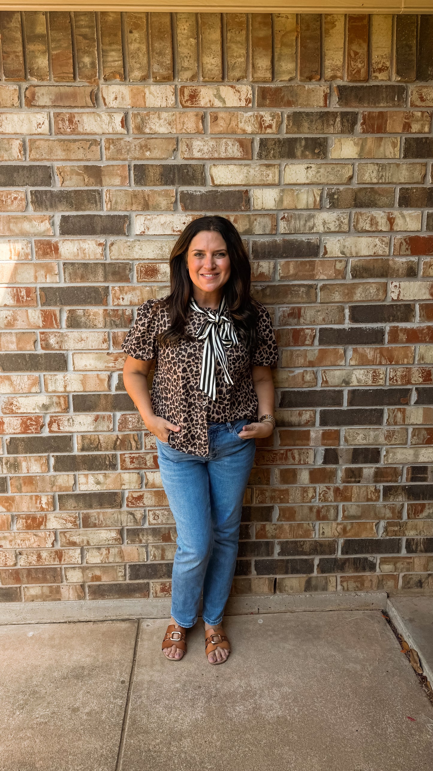 Leopard Top with Striped Scarf