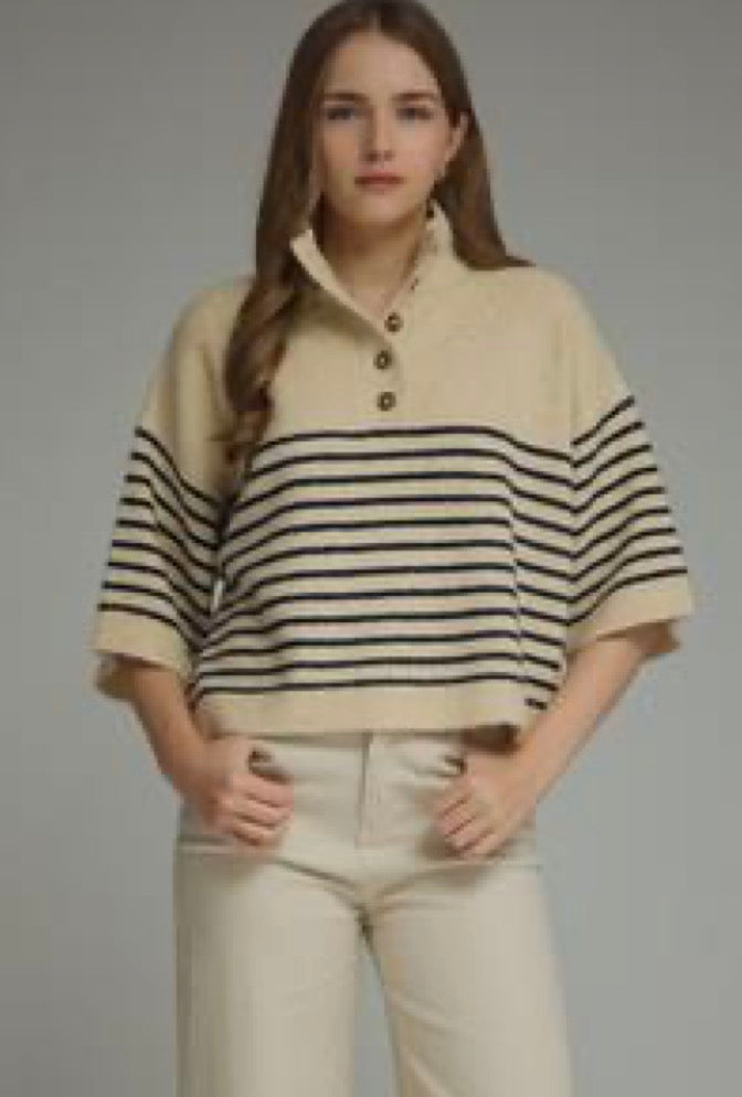 Cream Sweater with Stripes