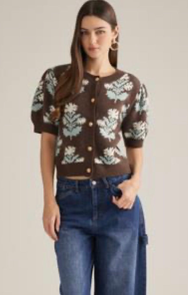 Brown and Blue Floral Top