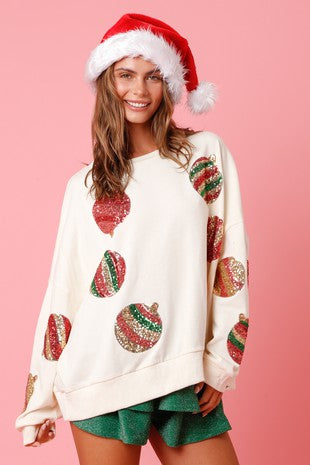 Sequin Ornament Top- Cream