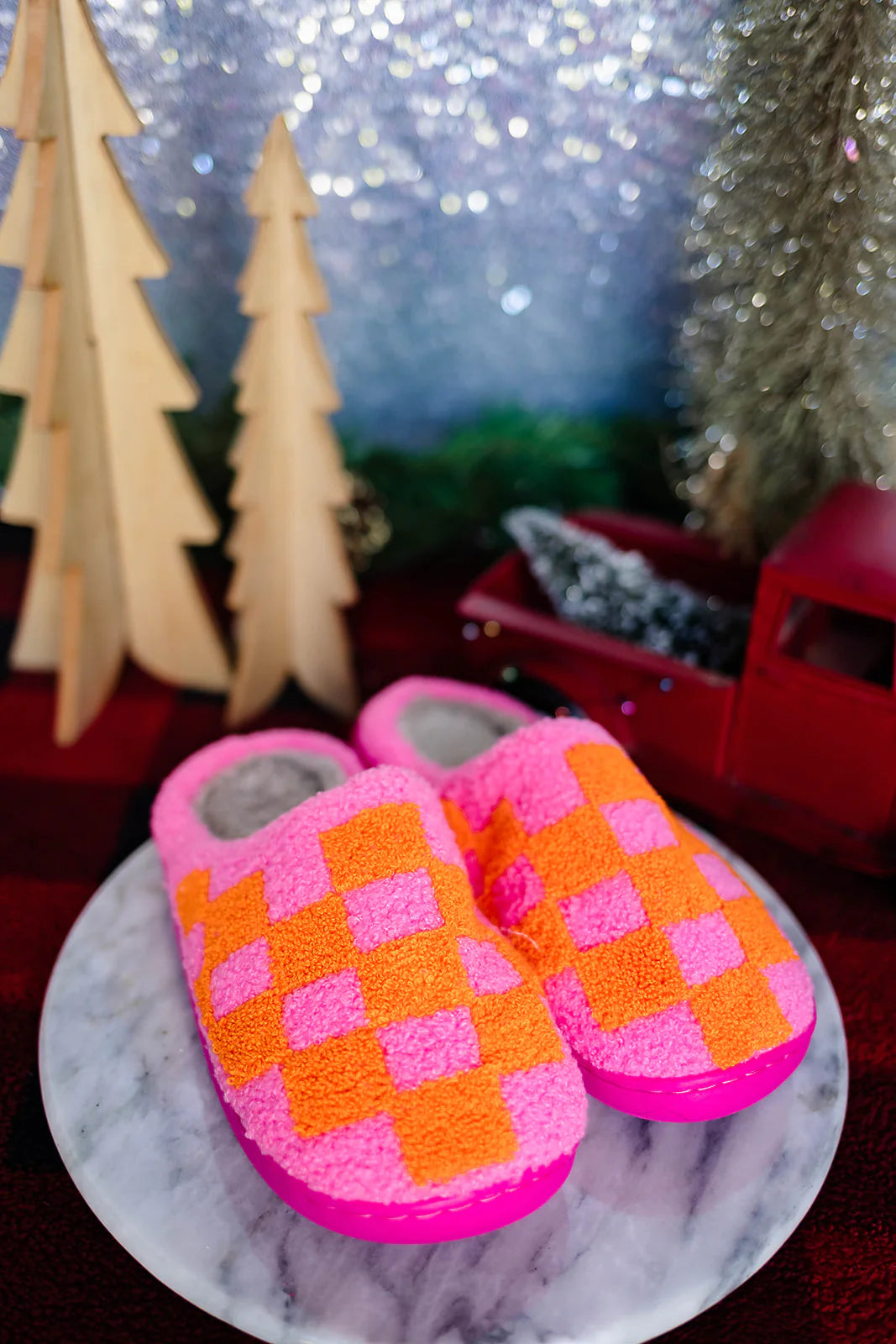 Pink Check Slippers