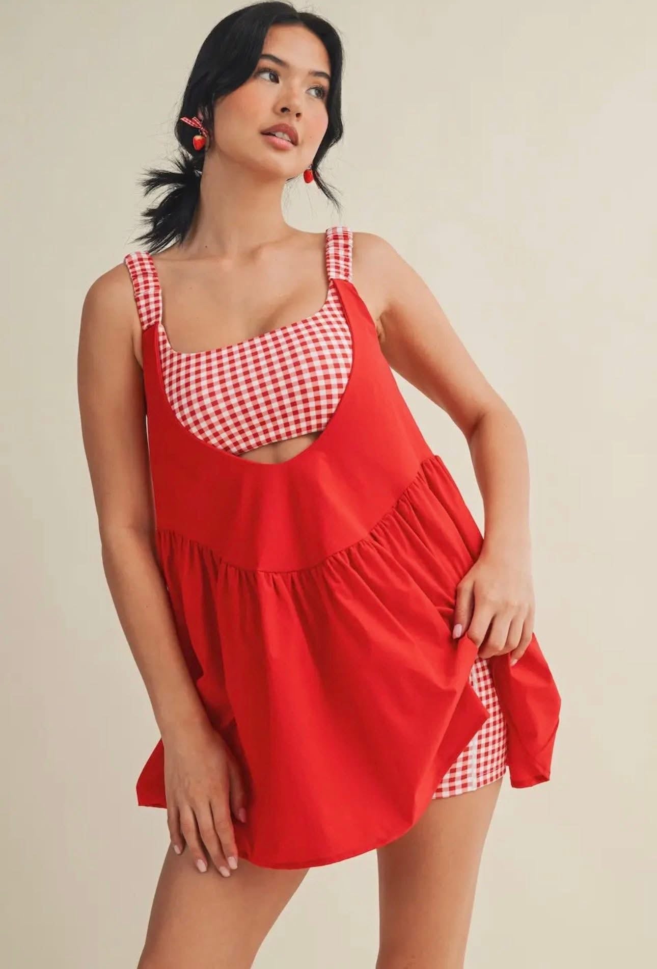 Gingham Athletic Dress - Red