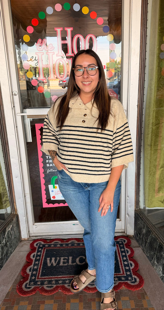 Cream Sweater with Stripes