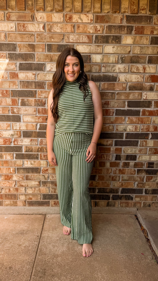 Green striped pants