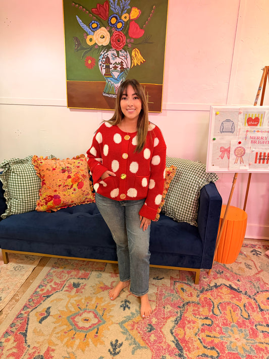 Red polka dot cardigan