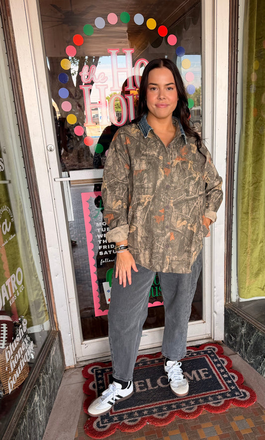 Denim Collar Camo Shacket