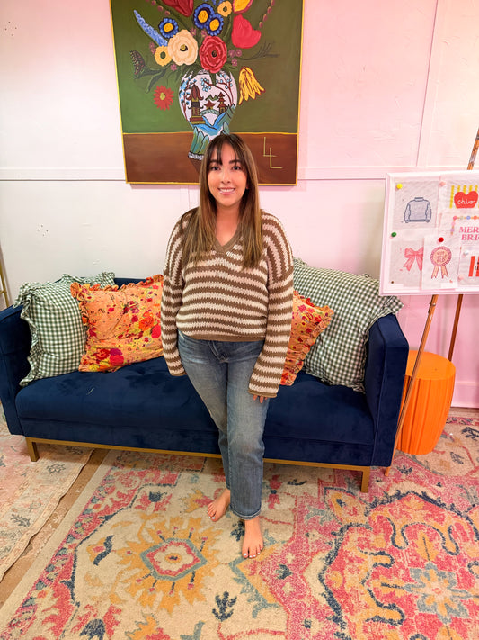Mocha Striped Knit Sweater