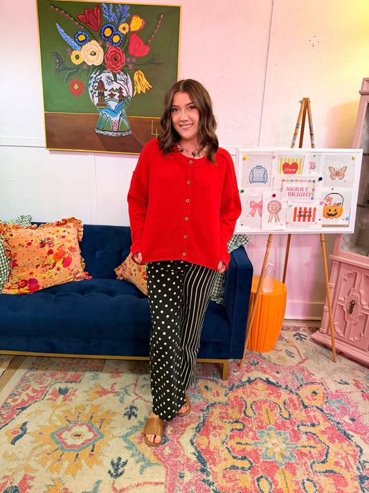 Red Button Down Cardigan