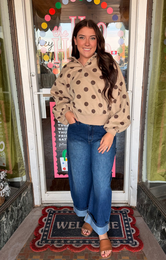 Taupe Polka Dot Sweatshirt
