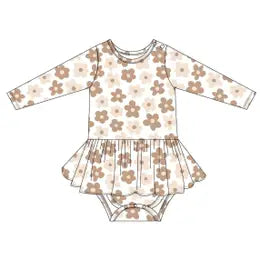 Neutral Floral Twirl Bamboo Bodysuit Dress