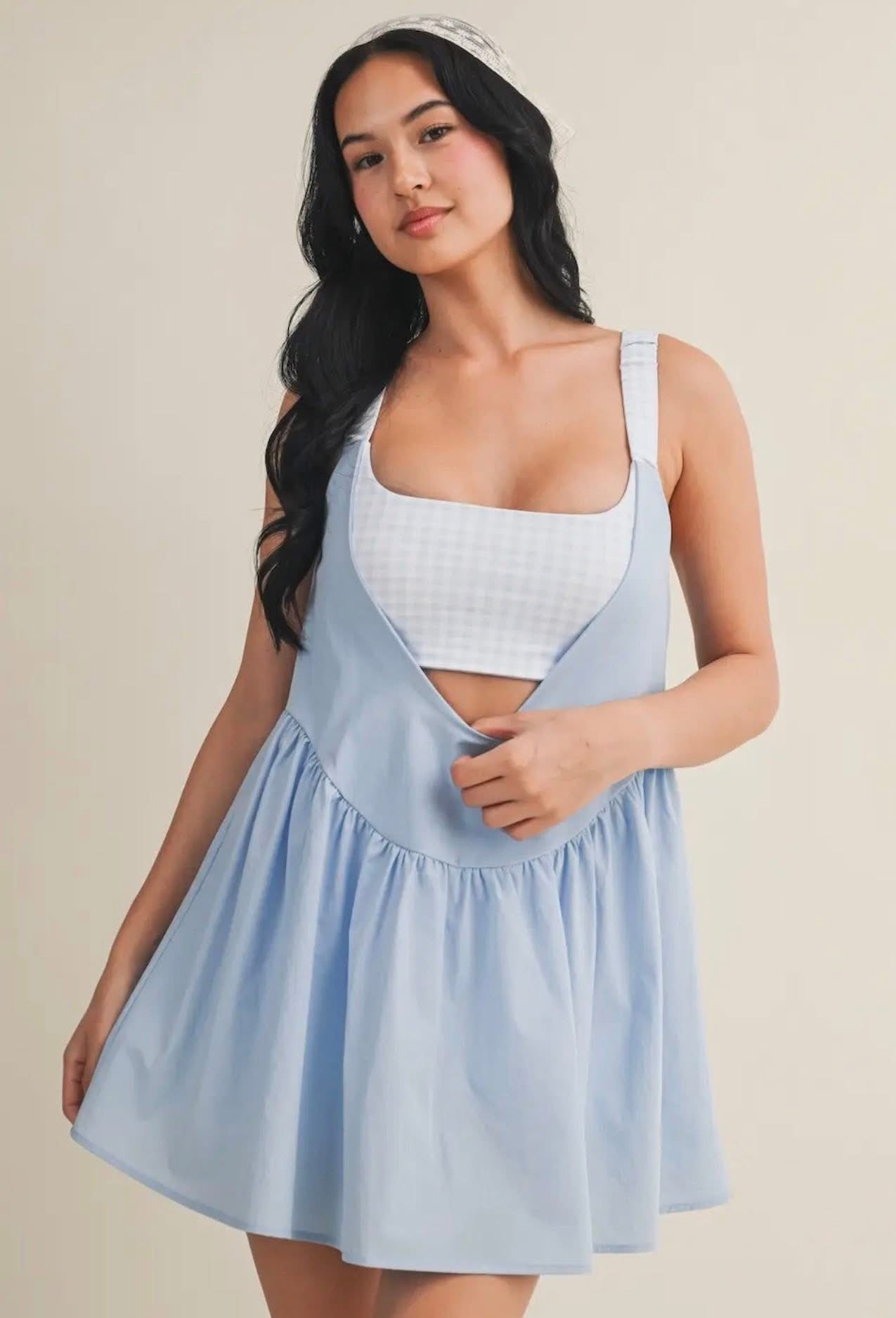 Gingham Athletic Dress - Blue